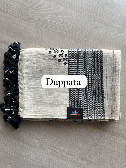 DUPPATA: Handspun and Handwoven Bujodi Cotton with Mirror Work Duppata - 33445