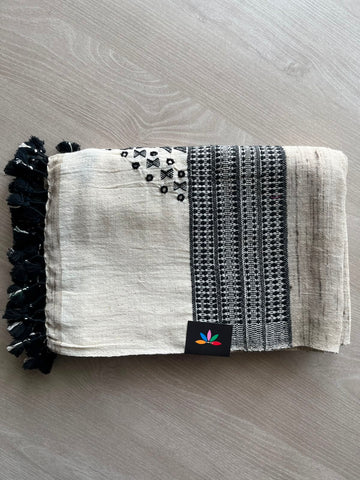 DUPPATA: Handspun and Handwoven Bujodi Cotton with Mirror Work Duppata - 33445