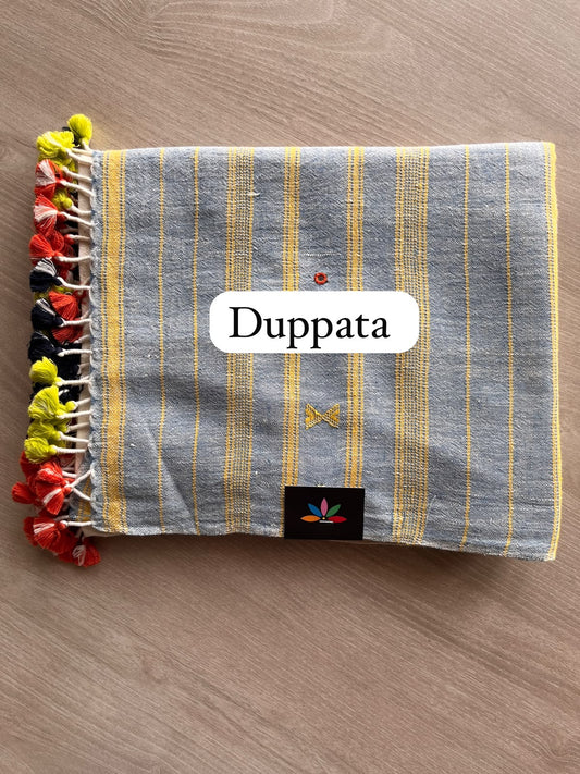 DUPPATA: Handspun and Handwoven Bujodi Cotton with Mirror Work Duppata - 33446
