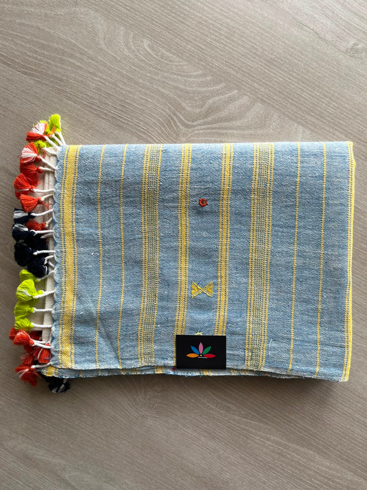 DUPPATA: Handspun and Handwoven Bujodi Cotton with Mirror Work Duppata - 33446