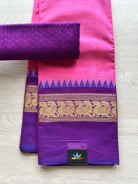 Chettinad cotton Saree with zari border-3346