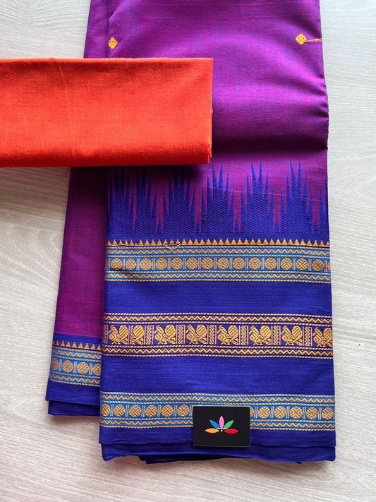 Chettinad Cotton Saree with Thazhampoo border-3371