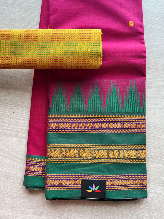 Chettinad Cotton Saree with Thazhampoo border -3383