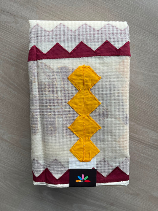 Appliqué work Kota Checks Saree (Without blouse) -33971