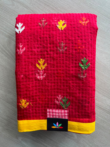 Appliqué work Kota Checks Saree (Without blouse) -33984