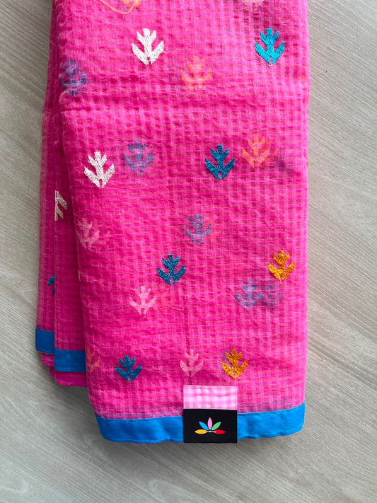 Appliqué work Kota Checks Saree (Without blouse) -33985