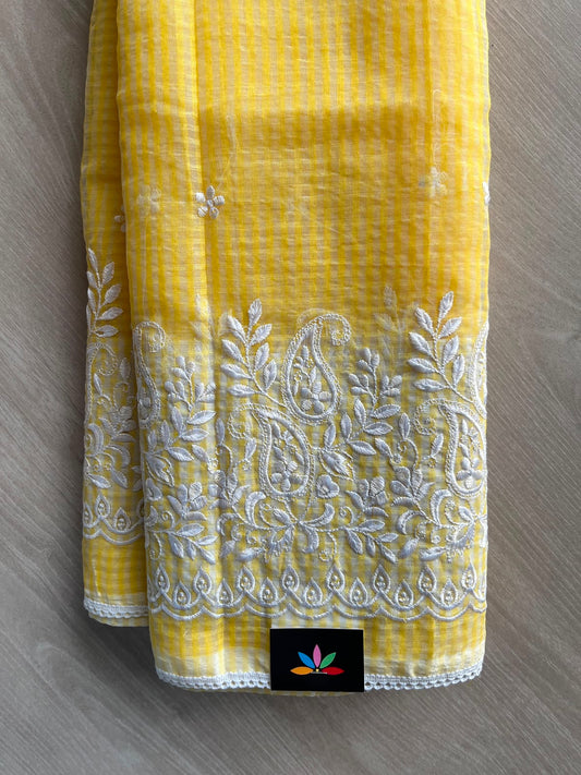 Embroidered work Kota Checks Saree (Without blouse) -33997