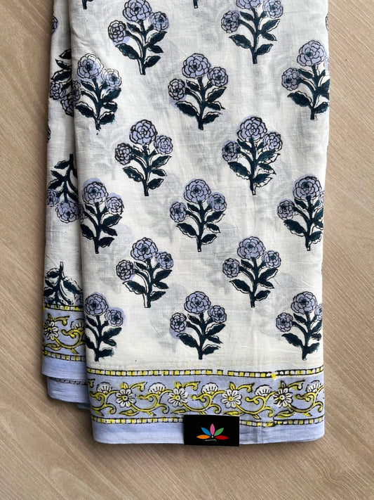 Handblock Printed Mul Cotton Saree- 34449-34451