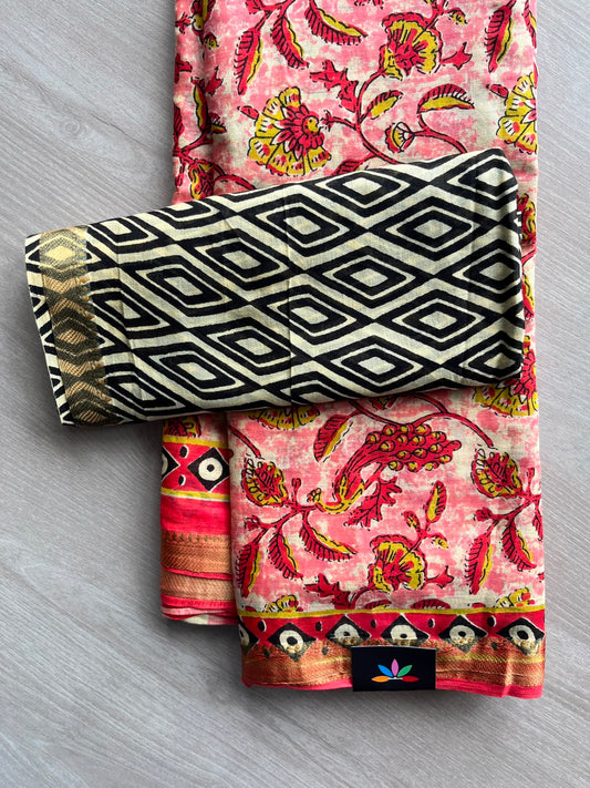 Screen Printed Chanderi Cotton Saree - 34462