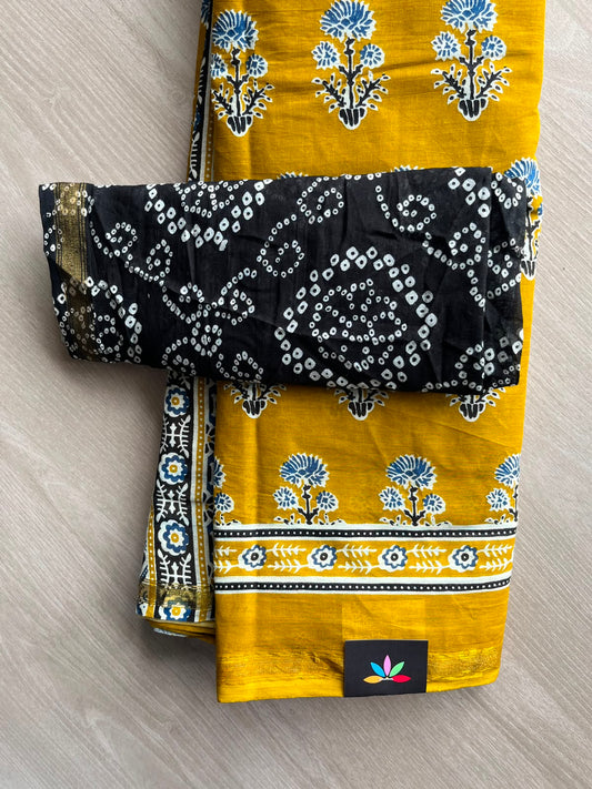 Screen Printed Chanderi Cotton Saree - 34463-34464