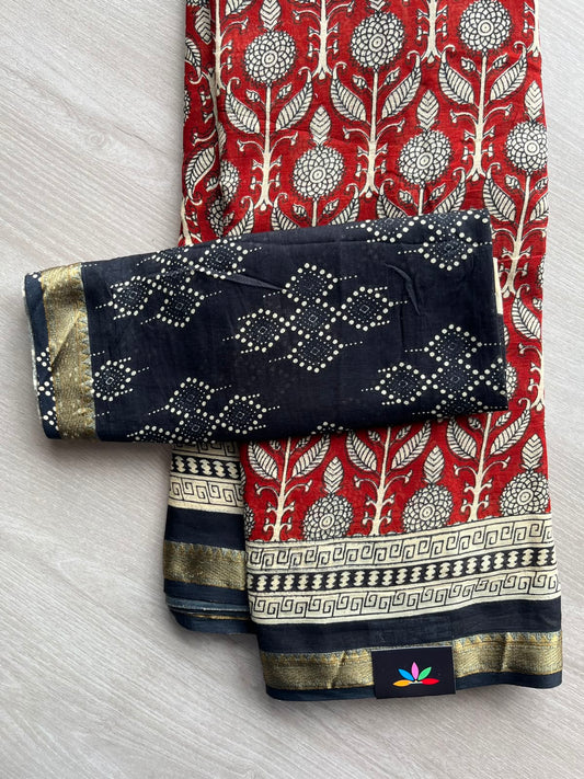 Screen Printed Chanderi Cotton Saree - 34465