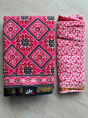 Screen Printed Chanderi Cotton Saree - 34467