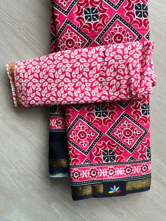 Screen Printed Chanderi Cotton Saree - 34467