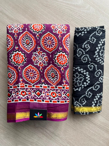 Screen Printed Chanderi Cotton Saree - 34470