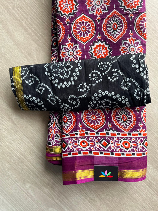 Screen Printed Chanderi Cotton Saree - 34470