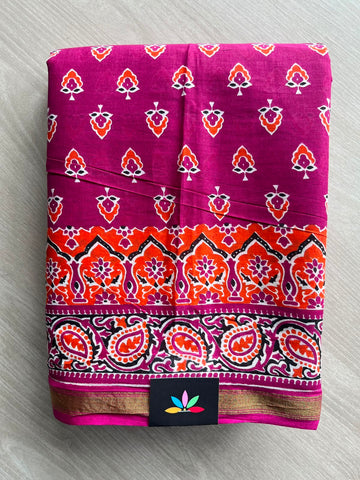 Screen Printed Chanderi Cotton Saree - 34472