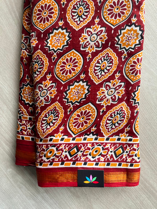 Screen Printed Chanderi Cotton Saree  - 34474