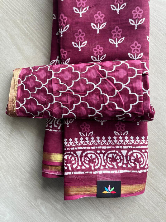 Screen Printed Chanderi Cotton Saree - 34478