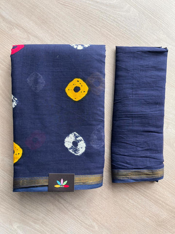 Midnight Blue Screen Printed Chanderi Cotton Saree - 34489