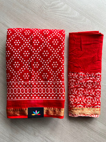 Dark Red Screen Printed Chanderi Cotton Saree - 34490