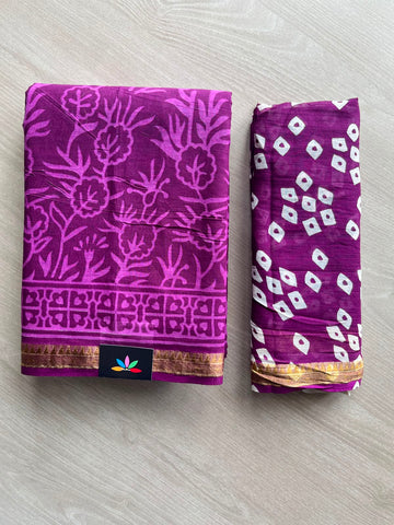 Bright Purple Screen Printed Chanderi Cotton Saree - 34492