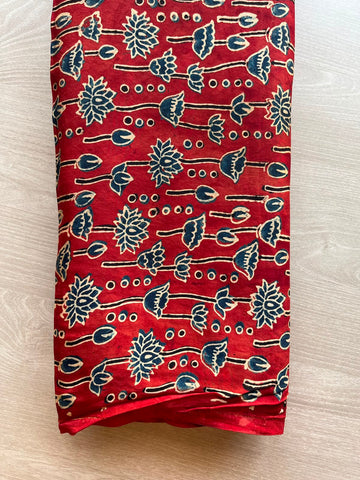 Natural Dyed Ajrakh Handblock Printed Modal Silk Fabric - 34495