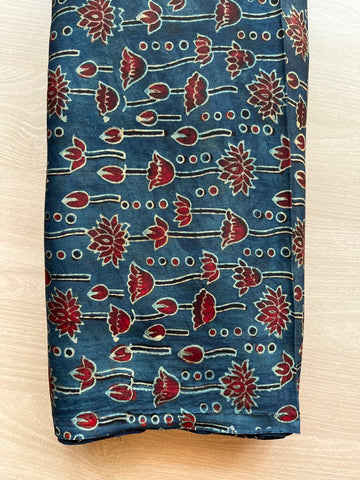 Natural Dyed Ajrakh Handblock Printed Modal Silk Fabric - 34496