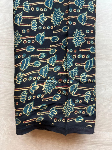 Natural Dyed Ajrakh Handblock Printed Modal Silk Fabric - 34498