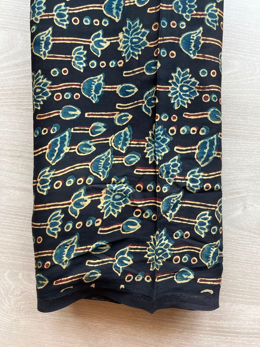 Natural Dyed Ajrakh Handblock Printed Modal Silk Fabric - 34498