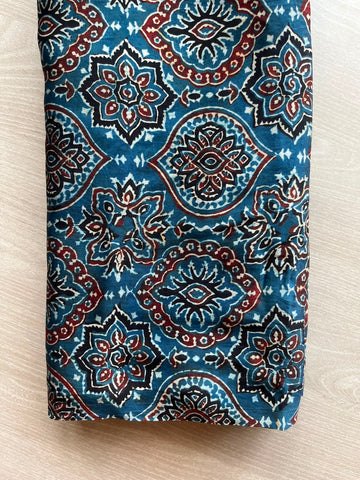 Natural Dyed Ajrakh Handblock Printed Modal Silk Fabric - 34499
