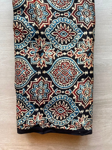 Natural Dyed Ajrakh Handblock Printed Modal Silk Fabric - 34503