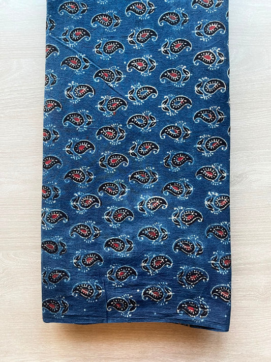 Natural Dyed Ajrakh Handblock Printed Cotton Fabric -34509