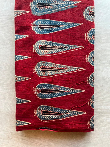 Natural Dyed Ajrakh Handblock Printed Cotton Fabric -34512