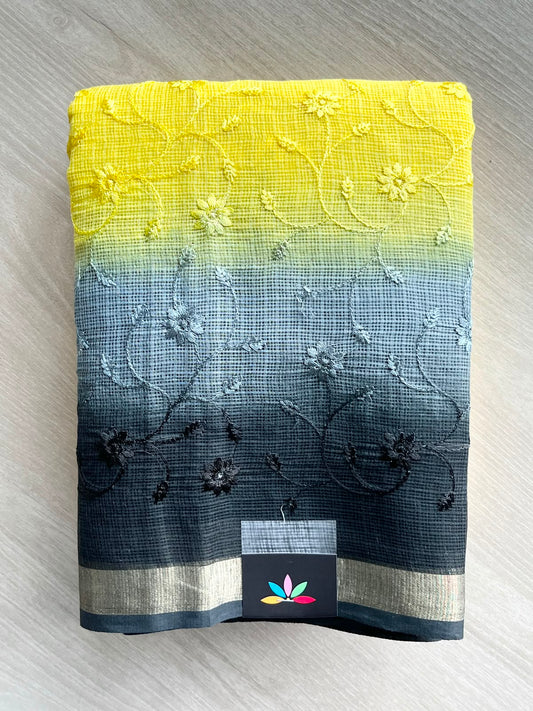 Tricolor Embroidered Kota Saree - 34653