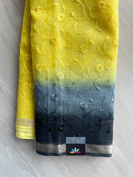 Tricolor Embroidered Kota Saree - 34653