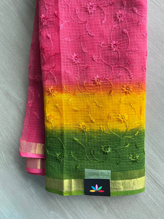 Tricolor Embroidered Kota Saree - 34654