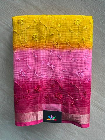 Tricolor Embroidered Kota Saree - 34655