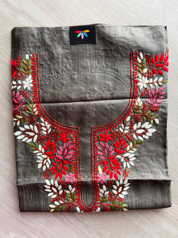 Hand Embroidered Tussar Silk Kurti Fabric -34802