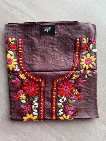 Hand Embroidered Tussar Silk Kurti Fabric -34804