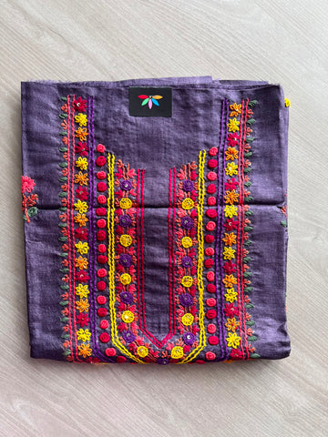 Hand Embroidered Tussar Silk Kurti Fabric -34805