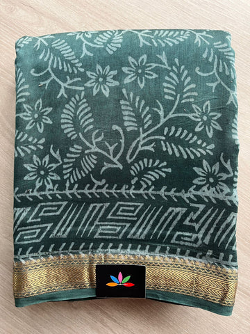 Natural Dyed Handblock Printed Maheshwari Silk Cotton Saree-3495