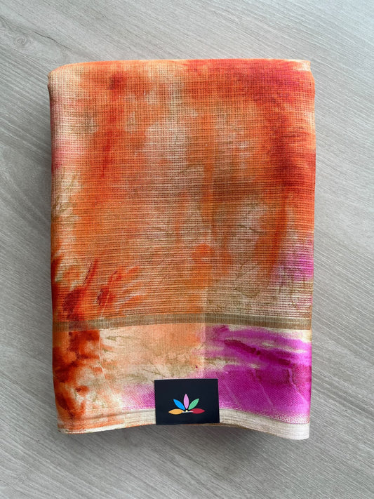Multicolor Printed Mixed Silky Kota Saree with Satin Border - 35663_35664