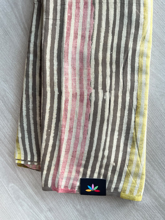 Natural Dyed Handblock Printed Mul Cotton Saree - 35702