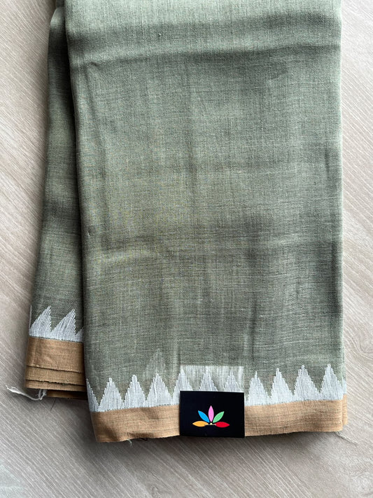 Temple Border Handloom Linen Saree - 35752