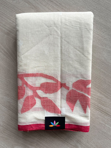 Handwoven Bengal Cotton Jamdani Saree (Without Blouse) - 35755