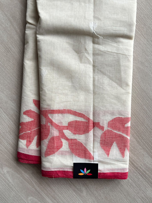 Handwoven Bengal Cotton Jamdani Saree (Without Blouse) - 35755