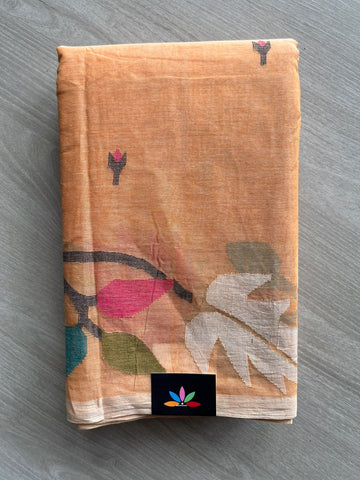 Handwoven Bengal Cotton Jamdani Saree (Without Blouse) - 35756