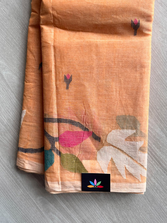 Handwoven Bengal Cotton Jamdani Saree (Without Blouse) - 35756