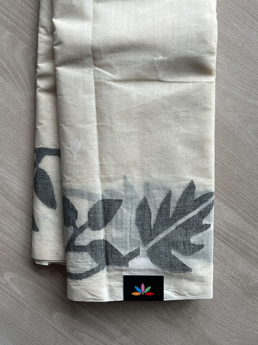 Handwoven Bengal Cotton Jamdani Saree (Without Blouse) - 35757