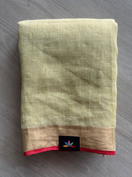 Pale Sage Green Handwoven Tissue Linen Jamdani Saree - 35769